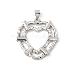 Brass Micro Pave Cubic Zirconia Pendants, Cadmium Free & Lead Free, Heart Charms, Platinum, 26x25.5x3mm, Hole: 5x3.5mm(KK-U047-22P)