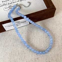 Round Synthetic Stone Beaded Necklaces for Women, Handmade Unique Design Fashion Jewelry, Cornflower Blue, 6mm, 14.96 inch(38cm)(UZ5669-2)