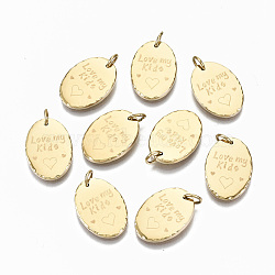 304 Stainless Steel Pendants, with Jump Rings, Oval with Word love my kids, Real 14K Gold Plated, 17.5x12.5x2mm, Jump Ring: 5x0.8mm, 3.4mm inner diameter(STAS-S116-021G)