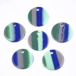 Resin Pendants, Flat Round, Stripe Pattern, Green, 15x1~1.5mm, Hole: 1.8mm(X-RESI-T022-09D)