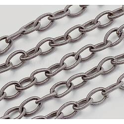Handmade Nylon Cable Chains Loop, Oval, Gray, 8~9x11~13x2mm, about 85cm/strand, 33.5 inch(EC-A001-10)
