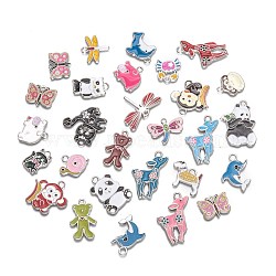 Alloy Enamel Pendants, Mixed Shapes, Animal, Platinum, Mixed Color, about 17~30mm wide, 15~32mm long, 1.5mm thick, hole: 1.5~3mm(X-ENAM-MSMC001-4)