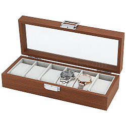 6-Slot Rectangle Watches Storage Presentation Boxes, Clear Glass Visible Window Storage Case with Velvet Inside for Watches Storage, Camel, 12.3x31.3x7.3cm(CON-WH0095-34)