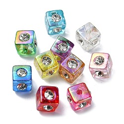 Imitation Jelly Acrylic Beads, with Rhinestone, Cube, Mixed Color, 14x17x17mm, Hole: 3.7mm(OACR-E033-34)