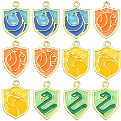 12Pcs 4 Colors Alloy Enamel Pendants, Golden, Shield Charm, Mixed Color, 24x16mm, 3pcs/color(ENAM-YW0003-93)