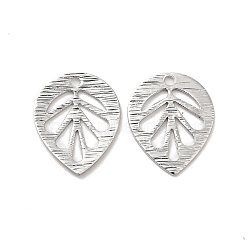 Brass Charms, Hollow Leaf Charm, Real Platinum Plated, 14x11x1mm, Hole: 1mm(KK-G468-16P)