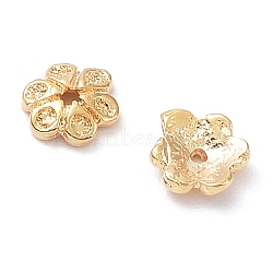 Brass Bead Caps, 6-Petal Flower, Real 18K Gold Plated, 5x4.5x1.3mm, Hole: 0.6~0.7mm(KK-A183-88G)