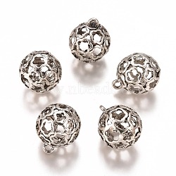 Alloy Pendants, Hollow Round, Antique Silver, 30x25x25mm, Hole: 3.5mm(PALLOY-K242-04AS)
