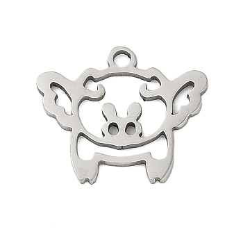 201 Stainless Steel Pendants, Pig Charms, Stainless Steel Color, 13x15.5x1mm, Hole: 1.4mm