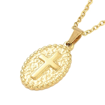304 Stainless Steel Pendant Nacklaces For Women, Cable Chain Necklaces, Real 18K Gold Plated, Cross, 451mm, pendant: 23x14mm