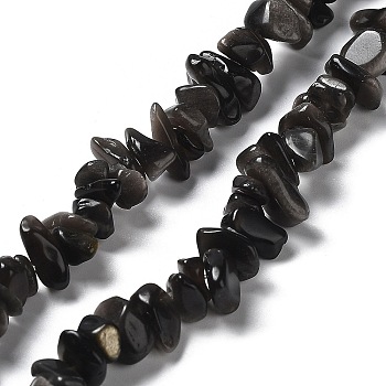 Natural Silver Sheen Obsidian Chip Beads Strands, 1~8x5~17x5~8mm, Hole: 0.9~1mm, 30.31~31.50''(77~80cm)