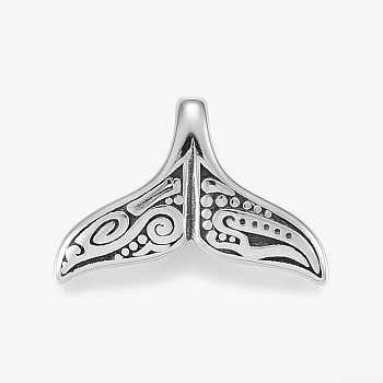 304 Stainless Steel Pendants, Whale Tail Shape, Antique Silver, 17x25x7mm, Hole: 3.5x6mm