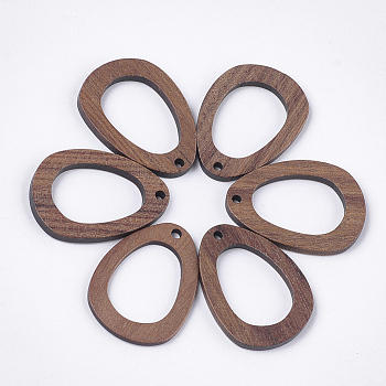 Walnut Wood Pendants, teardrop, Camel, 31x22.5x2~2.5mm, Hole: 2mm