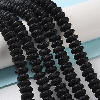 Natural Lava Rock Beads Strands, Saucer Beads, Rondelle, 6~6.5x3mm, Hole: 1mm, about 118~119pcs/strand, 15.35''(39cm)