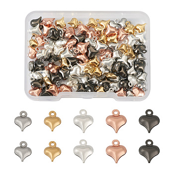 100Pcs 5 Color Stainless Steel Pendants, Heart, Mixed Color, 8.5~10x6~8x3~3.5mm, Hole: 1~1.2mm, 20pcs/color