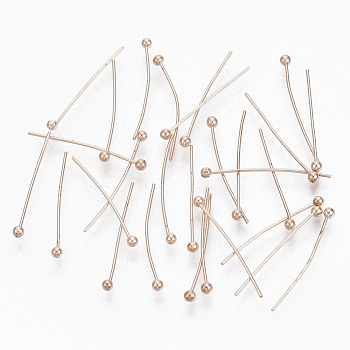 Brass Ball Head pins, Cadmium Free & Lead Free, Rose Gold, Size: about 0.5mm thick, 24 Gauge,, 20mm long, Head: 1.5mm, about 360pcs/20g.