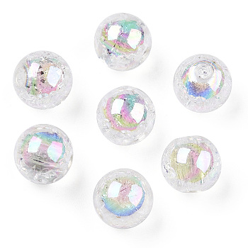 Transparent Crackle Acrylic Beads, AB Color Plated, Round, Creamy White, 10x9mm, Hole: 2mm, about 992pcs/500g.