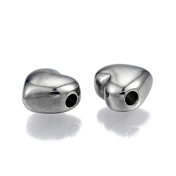 304 Stainless Steel Beads, Heart, Stainless Steel Color, 9x10x6mm, Hole: 2mm