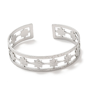 304 Stainless Steel Star Open Cuff Bangles, Jewelry for Women, Stainless Steel Color, Inner Diameter: 2-1/4 inch(5.6cm)