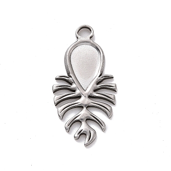 304 Stainless Steel Pendant Cabochon Settings, Teardrop, Stainless Steel Color, Tray: 12x7mm, 29.5x15x1.5mm, Hole: 3x2.5mm