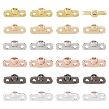 24Pcs 6 Colors Rack Plating Brass Pave Clear Cubic Zirconia Connector Charms, Long-Lasting Plated, Cadmium Free & Lead Free, Oval, Mixed Color, 10.5x4x3mm, Hole: 1.5mm, 4pcs/color