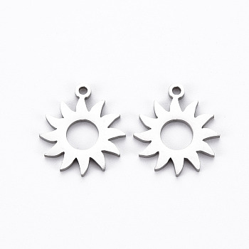 201 Stainless Steel Pendants, Cut, Sun, Stainless Steel Color, 16.5x14x1mm, Hole: 1.4mm