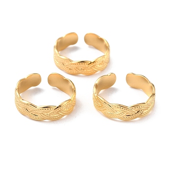 Ion Plating(IP) 304 Stainless Steel Finger Rings, Cuff Rings, Long-Lasting Plated, Textured, Golden, US Size 9(18.9mm), 6~6.5mm