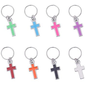 Resin Pendants, with Iron Ring, Cross, Mixed Color, 32mm, Cross: 21x11x3mm, Hole: 12.5mm, 40pcs/box