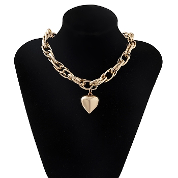 Heart Pendant Necklace, Aluminium & Alloy Paperclip Chain Necklaces, Golden, 16.89 inch(42.9cm)
