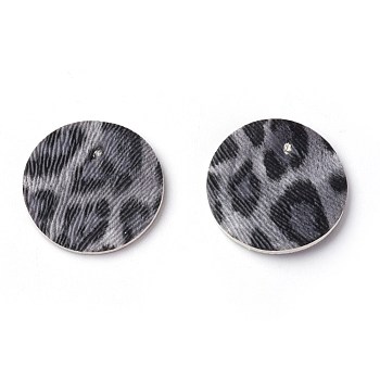 PU Leather Pendants, Flat Round, Gray, 24x1.8mm, Hole: 2mm