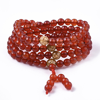 3-Loop Wrap Style Buddhist Jewelry, Natural Agate Mala Bead Bracelets, Stretch Bracelets, Round, 26.38 inch(67cm)