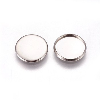 304 Stainless Steel Plain Edge Bezel Cups, Cabochon Settings, Flat Round, Stainless Steel Color, Tray: 14mm, 15.5x1.9mm