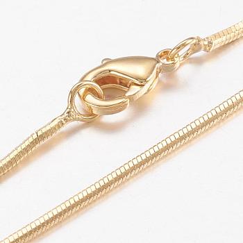 Brass Snake Chain Necklaces, with Lobster Claw Clasps, Real 18K Gold Plated, 17.6 inch(44.7cm)