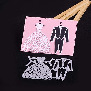 Wedding Suit and Bride Dress Carbon Steel Cutting Dies Stencils, for DIY Scrapbooking/Photo Album, Decorative Embossing DIY Paper Card, for Wedding Party, Matte Platinum Color, 94x64.5x0.8mm