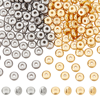200Pcs 2 Colors 304 Stainless Steel Spacer Beads, Flat Round, Golden & Stainless Steel Color, 5x2mm, Hole: 1.5mm, 100pcs/style