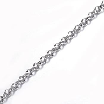 304 Stainless Steel Rolo Chains, Belcher Chain, Unwelded, with Spool, for Jewelry Making, Stainless Steel Color, 3x1mm, about 32.8 Feet(10m)/roll