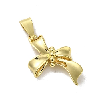 Rack Plating Brass Pendants, Long-Lasting Plated, Lead Free & Cadmium Free, Bowknot, Real 18K Gold Plated, 33x20.5x3mm, Hole: 8x3.5mm