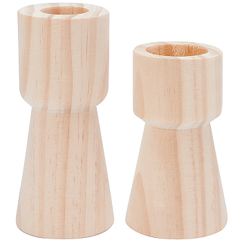 2Pcs 2 Style Wood Candle Holder, Perfect Home Party Decoration, Linen, 50~52x90~108mm, 1pc/style