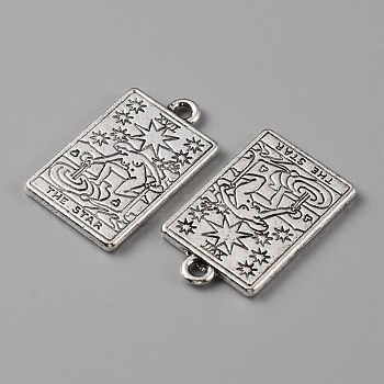 Tibetan Style Alloy Pendants, Rectangle with Tarot Pattern, The Star XVII, 23x14x1.5mm, Hole: 1.8mm