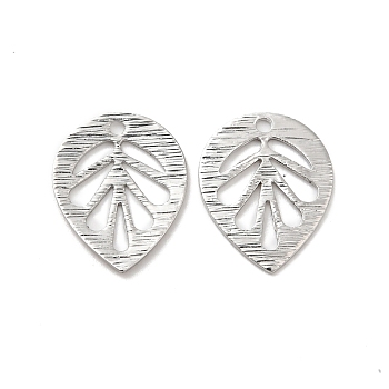 Brass Charms, Hollow Leaf Charm, Real Platinum Plated, 14x11x1mm, Hole: 1mm