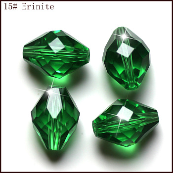 Imitation Austrian Crystal Beads, Grade AAA, K9 Glass, Faceted, Bicone, Green, 6x9.5mm, Hole: 0.7~0.9mm