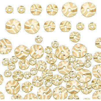 PandaHall Elite 60Pcs 3 Style 18K Gold Plated Brass Spacer Beads, Water Ripple Flat Round, Golden, 4~8x1mm, Hole: 1mm, 20pcs/style