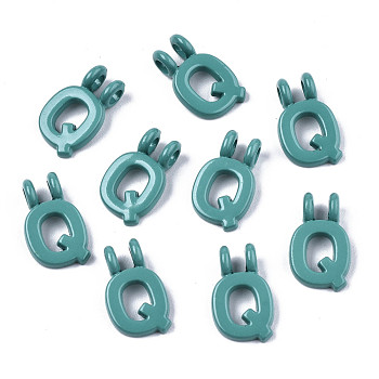 Spray Painted Alloy  2-Loop Link Pendants, Cadmium Free & Lead Free, Letter, Letter.Q, 13.5x8x1.5mm, Hole: 2mm