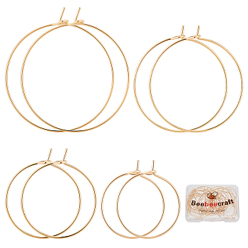 40Pcs 4 Style Brass Hoop Earrings Findings, Wine Glass Charms Rings, Nickel Free, Golden, 21 Gauge, 23~37x20~35x0.7mm, Pin: 0.8mm, 10Pcs/style