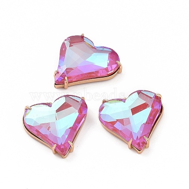 Light Gold Hot Pink Heart Brass+Cubic Zirconia Pendants