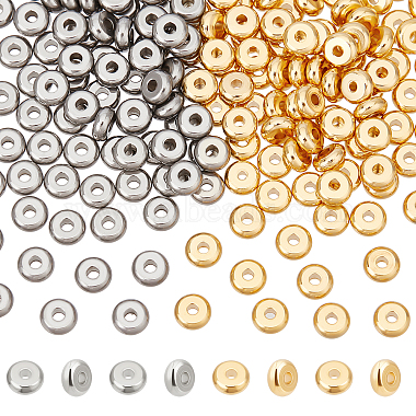 Golden & Stainless Steel Color Flat Round 304 Stainless Steel Spacer Beads