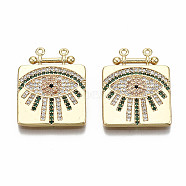 Brass Micro Pave Colorful Cubic Zirconia Pendants, Nickel Free, Square with Eye, Real 18K Gold Plated, 24x23.5x2mm, Hole: 1mm(X-KK-S356-215G-NF)