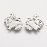 201 Stainless Steel Bunny Pendant Enamel Settings, Rabbit, Stainless Steel Color, 17x17x1.5mm, Hole: 1mm(STAS-F041-11)