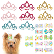 CHGCRAFT Pet's Hair Accessories Kits, including 8Pcs 4 Color Crown Shape Wool Felt Pet's Hair Barrettes, with 12Pcs Bowknot Elastic Hair Ties, Mixed Color, Hair Tie: 39x24x11.5mm, Inner Diameter: 8mm, Hair Barrettes: 47.5x26.5x13mm(AJEW-CA0003-26)