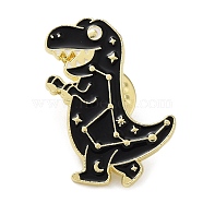 Dinosaur Enamel Pins, Light Gold Alloy Brooch for Backpack Clothes, Black, 30x22x1.5mm(JEWB-H014-05LG-02)